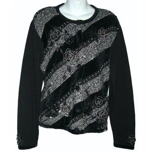 Vintage 80's Berek Sweater Cardigan Sequin Rhinestone Beaded Pearl Embroidered